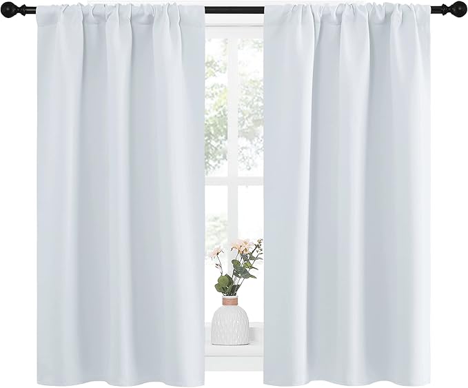 NICETOWN Greyish White Window Curtain Panels - Thermal Insulated Rod Pocket Room Darkening Curtain Sets for Bedroom (Greyish White, 2 Panels, 34 in x 45 in (W x L)) - Image 2