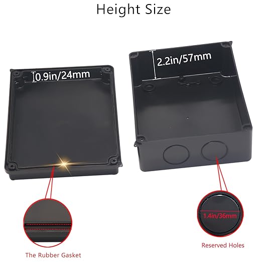 Junction Box, 2Pcs Reserved Holes Electrical Boxes Waterproof IP65 ABS Plastic Electrical Power Cord Enclosure Project Box Black 7.9 x 6.1 x 3.1 inch(200x155x80mm) - Image 4