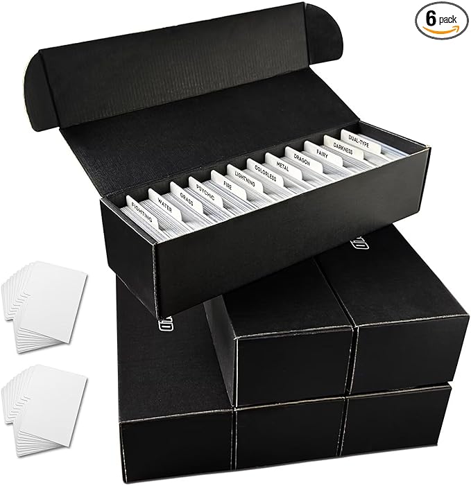 Trading Card Storage Box, Cardboard Card Boxes with Dividers for TCG/MTG/Magic/Baseball/Sports Cards Collection, Black, 6 Count by Fageverld