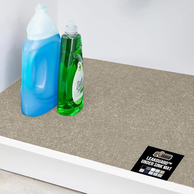 GORILLA GRIP LeakGuard Non-Adhesive Under Sink Mat for Kitchen Cabinet, Waterproof Quick Dry Shelf Liner, Durable Absorbent Felt Mats for Bathroom Sinks, Cabinets, Dresser, Easy to Trim, 24x24 Beige by GorillaGrip