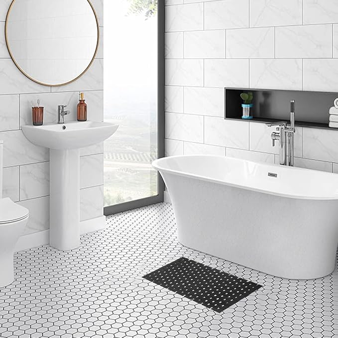 Bambo Bath Mat Bathroom Rugs Floor Wood Shower Bathtub Waterproof Non Slip Black Accessories 16x24 Inch Easy to Clean, 2 pcs - Image 2