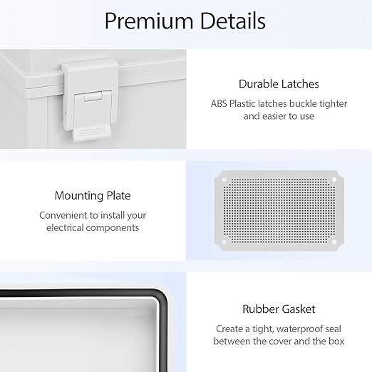 Junction Box IP65 Waterproof Dustproof ABS Plastic Enclosure Outdoor and Indoor Project Box Hinged Cover with Mounting Plate Wall Brackets Outer Dimension 11.8"x 7.9" x 7.1", Grey - Image 4