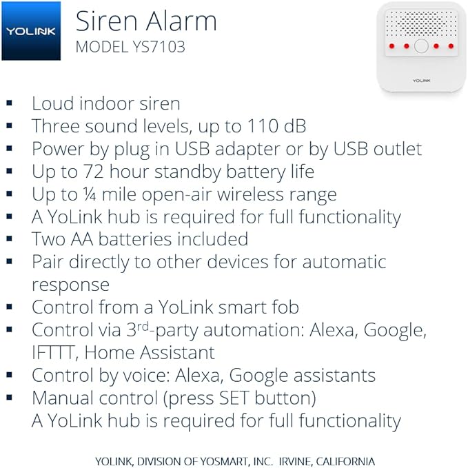Smart Siren Alarm, Wireless Home Security Alarm with 110 dB Loud Audible Alerts, Remote Control, Compatible with Alexa, Google, Home Assistant, IFTTT - Hub Required - Image 2