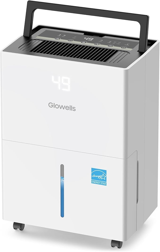5500 Sq.Ft Energy Star Dehumidifier for Basement, 80 Pints Home Dehumidifier with Drain Hose for Large Room Crawl Space, Dehumidifiers with Smart Humidity Control, 1.32 Gal Water Tank, Auto Defrost by Glowells