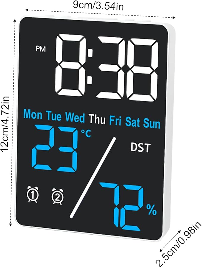 Digital Room Thermometer Hygrometer Alarm Clock, 5.9 inch Desktop Accurate Humidity Temperature Monitor Meter for Indoor Outdoor Kitchen Office Bedroom Livingroom (Battery Not Included) - Image 2