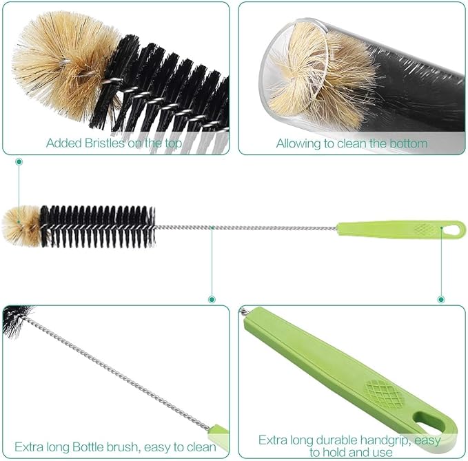 Long Bottle Cleaning Brush，Household Kitchen Cleaning Brush Set for Washing Narrow Neck Beer Bottles, Wine Decanters, Vases, Pipes，and Sports Water Bottles，2 Pack - Image 5