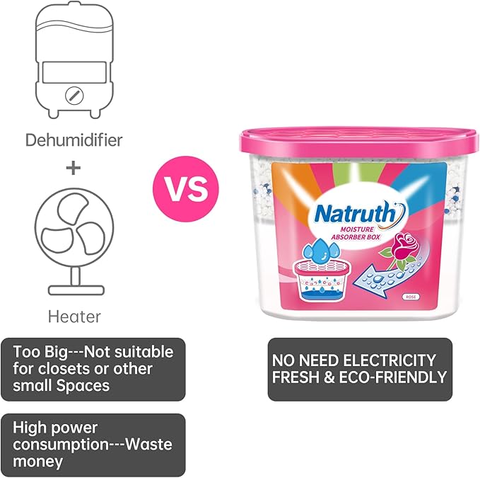NATRUTH Moisture Absorbers Boxes (6 PACKS)，12.5 Oz With Rose Scent,Portable Closet Dehumidifier, Odor Eliminator Absorber Bucket,Humidity Absorber,Air Dehumidifier for Closet,Bathrooms, Kitchen &Boats - Image 3