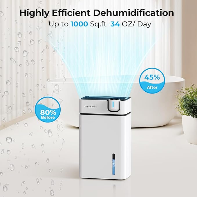Dehumidifiers for Home, PLUSCENT 1000 Sq.ft Quiet Dehumidifier with Drain Hose for Basement Bedroom Bathroom RV Closet, with 88 OZ Water Tank, Auto Defrost, Auto Shut Off, Sleep Mode, 7 Colors LED - Image 2