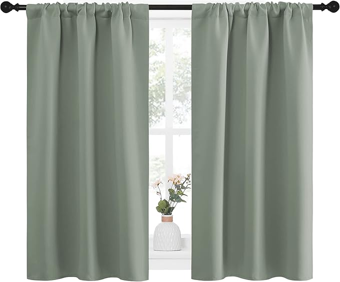 NICETOWN Window Curtains Blackout Drapes - Thermal Insulated Solid Rod Pocket Blackout Curtains/Draperies for Living Room (Greyish Green, One Pair, 34 by 45-Inch) - Image 2