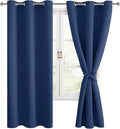 Hiasan Room Darkening Curtains for Bedroom, Noise Reducing, Energy Saving Blackout Window Curtain Panels, Sewn with Tiebacks, Set of 2, Grommet Top (Navy, Width 38 Inch x Length 72 Inch) by Hiasan