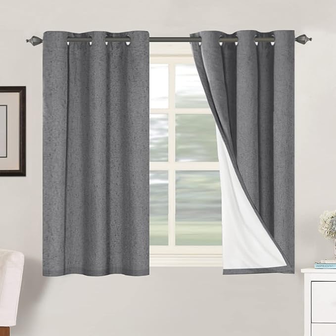 H.VERSAILTEX Primitive Linen Curtains 100% Blackout Curtain Drapes Burlap Fabric Curtains with White Thermal Insulated Liner, Grommet Top Drapes Living Room/Bedroom (2 Panels, 42 x 45 Inch, Grey) by HVERSAILTEX