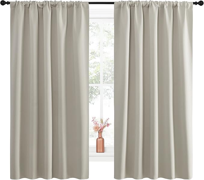 NICETOWN Blackout Curtains for Living Curtains, Room Darkening Window Curtain Panels, Easy-Care Solid Thermal Insulated Draperies/Drapes for Daughter Room (Natural, 2 Panels, 52 by 63) - Image 2