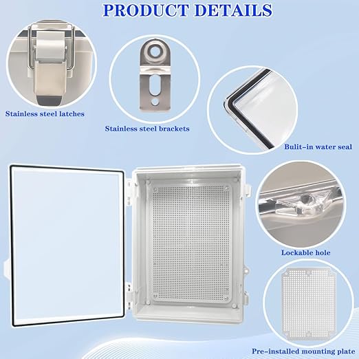Outdoor Waterproof Electrical Box Junction Box Weatherproof IP67 ABS Plastic Enclosure Switch Router Project Box Electronics Enclosure with Mounting Plate Wall Bracket Clear 14.6"x10.6"x5.9" - Image 3