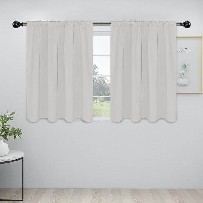 Easy-Going Rod Pocket Blackout Curtains for Bedroom, Room Darkening Window Curtains for Living Room, Thermal Insulated Noise Reduction Solid Window Drapes, 2 Panels(42x36 in, Light Linen) by Easy-Going