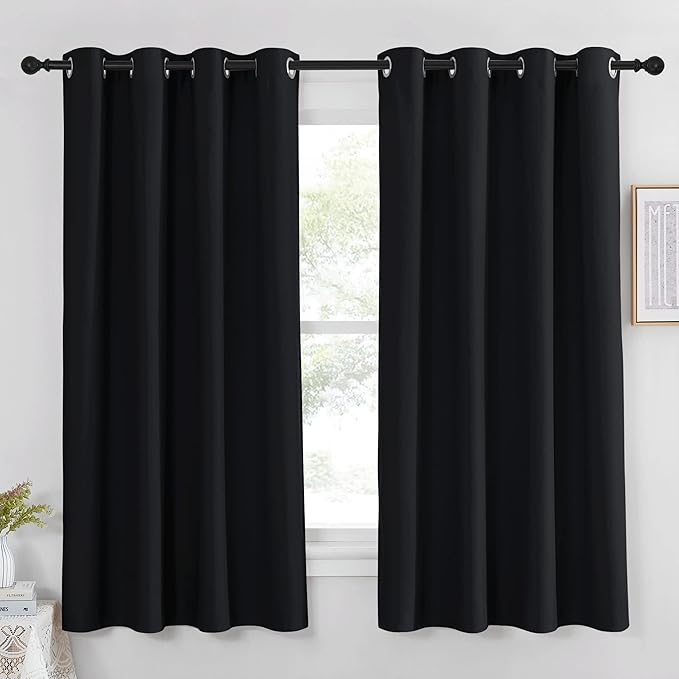 NICETOWN Black Out Curtains 63 inch Long - Grommet Thermal Insulated Modern Room Darkening Window Treatments Soundproof Drape for Bedroom/Nursery, W52 x L63, 1 Piece by NICETOWN