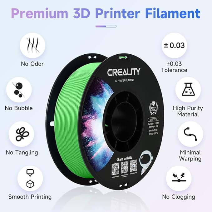 Official Creality TPU Filament, Flexible 3D Printer Filament 1.75mm, 95A Shore High Hardness & Resilience, Dimensional Accuracy +/- 0.03 mm for Most FDM 3D Printers - Image 2