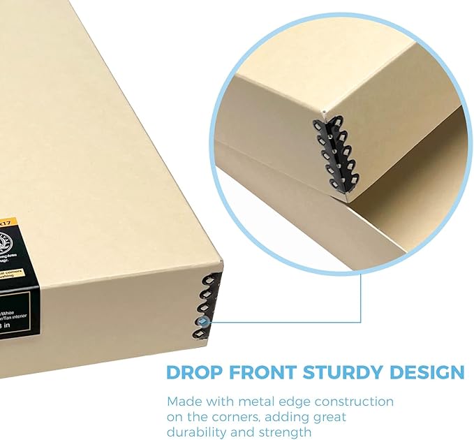 Lineco Museum Archival Storage Box, 14.75x18.75x3 in. Drop Front Design. Acid-Free with Metal Edge. Organize Photos, Pictures, Prints, Documents, Crafts, DIY. Tan, 1 Pack - Image 5