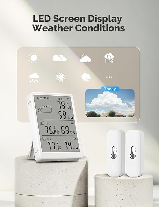 WiFi Hygrometer Thermometer 3 Pack, Digital Smart Temperature Humidity Monitor with 2 Wireless Sensors Indoor Kit, 382Ft Rang RF Remote Control - Image 4