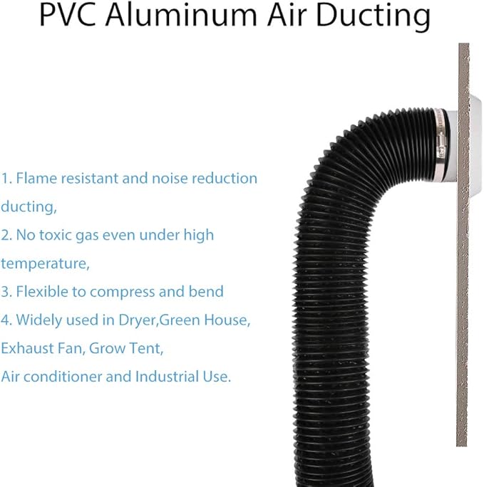 4 Inch 16FT Air Duct, Non-Insulated Flexible Aluminum Dryer Vent Hose for HVAC Ventilation，Fan Filter and Grow Tent, 2 Clamps Include - Image 3