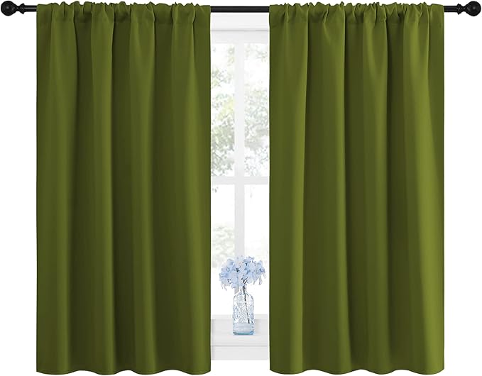 NICETOWN Window Curtains Blackout Drapes, Thermal Insulated Solid Rod Pocket Blackout Draperies for Living Room (1 Pair, 42 by 45 inches, Olive Green) - Image 2