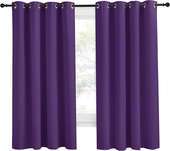 NICETOWN Blackout Window Curtain Short, 55W x 68L, Sold Individually, Royal Purple Color, Home Fashion Thermal Insulated Room Darkening Drapery for Bedroom - Image 2