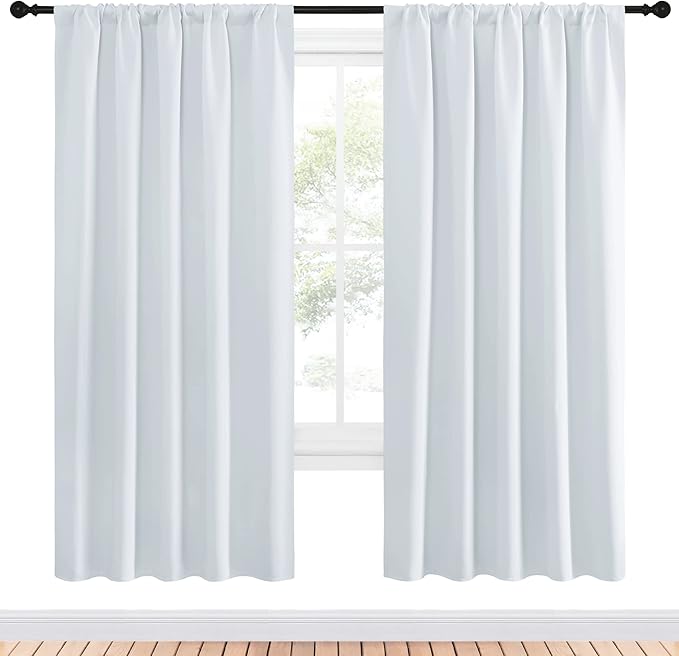 NICETOWN Bedroom Window Curtain Panels - Window Treatment Thermal Insulated Rod Pocket Room Darkening Drapes for Patio Door (Greyish White, 2 Panels, 52 in x 72 in (W x L)) - Image 2
