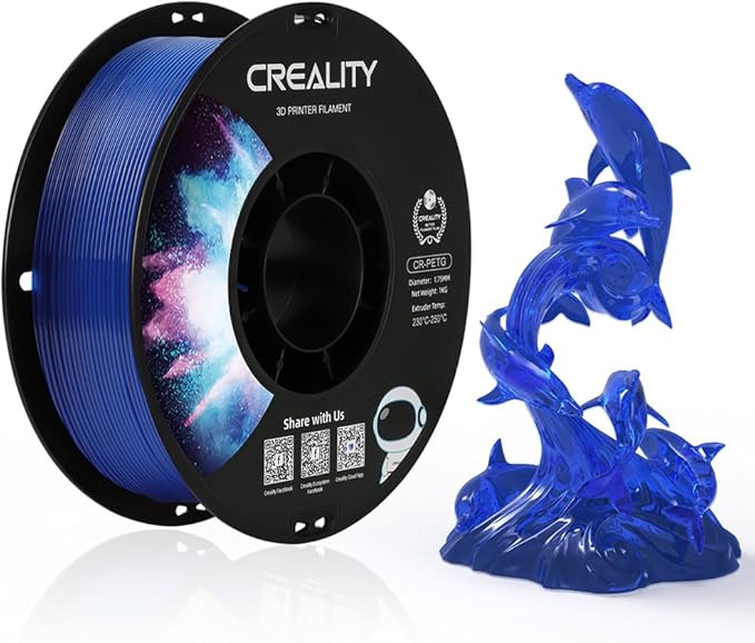 Creality PETG Filament 1.75mm Transparent Blue, 3D Printer Filament No-Tangling, Strong Bonding and Overhang Performance Dimensional Accuracy +/-0.02mm, 2.2lbs/Spool by Creality