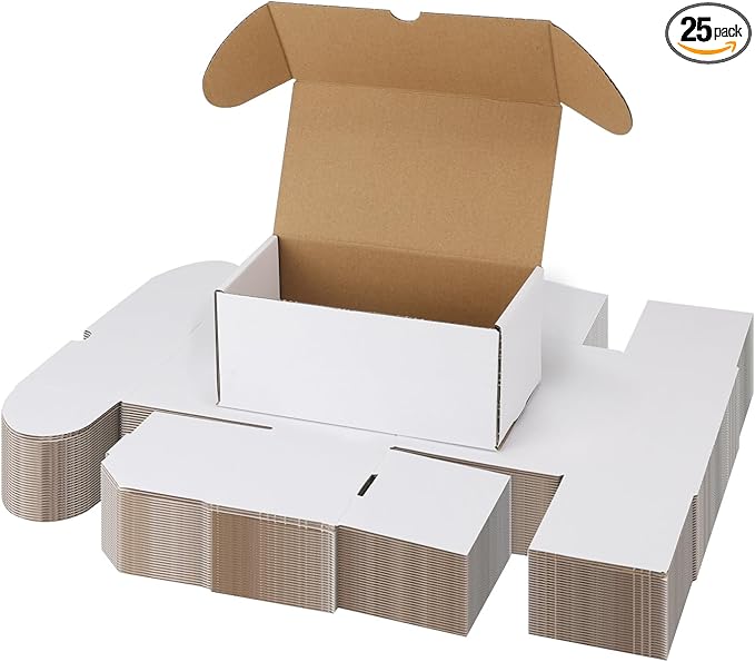 Bulk 200 Capacity Card Toploaders Storage Box, in Total 25 Pack Brown White Cardboard Shipping Boxes for 5000 Count 35pt 3x4 inch Toploaders or Toploaded Cards by Serwrsw