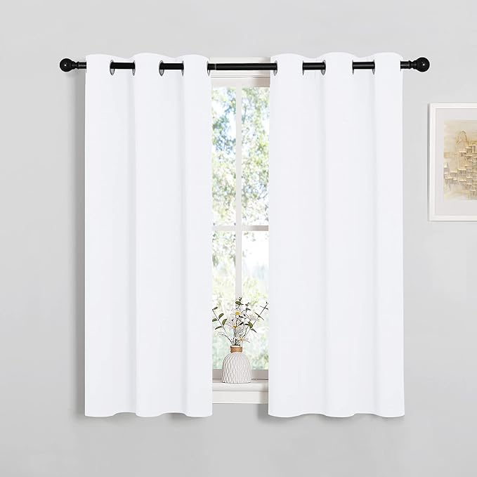 NICETOWN Draperies Curtains Panels, Blocking Out 50% Sunlight Window Treatment Curtains, Grommet Top Small Window Drapes for Bedroom (2 Panels, 34 by 45, White) by NICETOWN