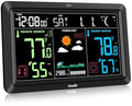 Weather Station Atomic Clock Indoor Outdoor Thermometer Wireless, Barometer Humidity Temperature Monitor Hygrometer with High Precision Sensor Black by Hodik