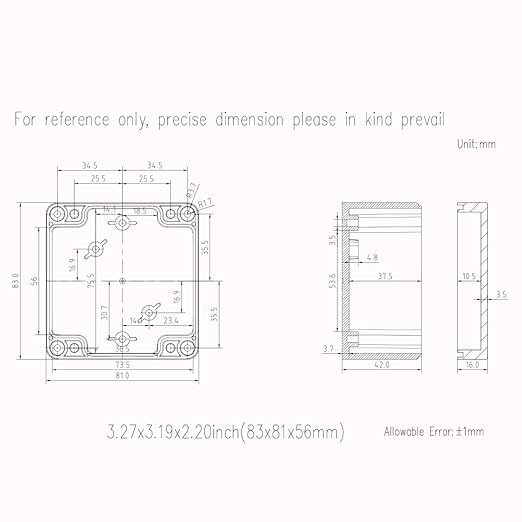 Junction Box, Zulkit Project Box IP65 Waterproof Outdoor Box ABS Plastic Electrical Boxes Electronic Enclosure Black 3.27 x 3.19 x 2.20 inch (83 x 81 x 56mm)(Pack of 2) - Image 7