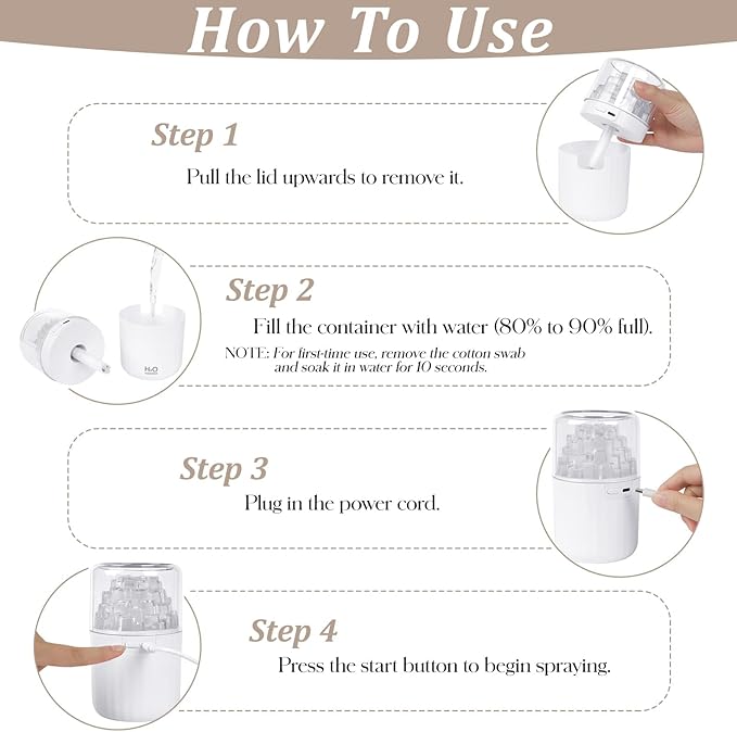 Portable Mist Humidifier with Colorful Light Auto-Off USB Desktop Personal Humidifiers 2 Cool Spray Modes 300ml for Bedroom Office Car Travel White - Image 6