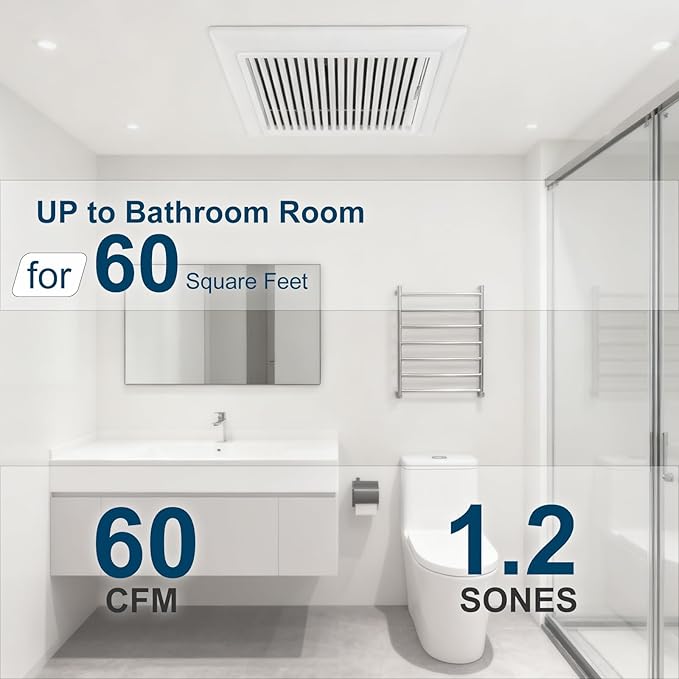 Bathroom Exhaust Fan 60 CFM 1.2 Sone, 3 Inch Duct, Quiet Energy Saving Ventilation Fan, Easy to Install Ceiling/Wall Mount, White, ETL Certified - Image 2