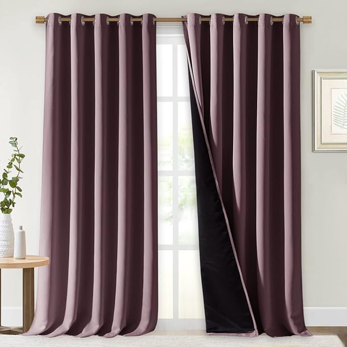 NICETOWN Dry Rose 100% Blackout Curtains for Windows, Super Heavy-Duty Black Lined Total Darkness Drapes for Bedroom, Privacy Assured Window Treatment for Patio (Pack of 2, 70 inches W x 108 inches L) by NICETOWN