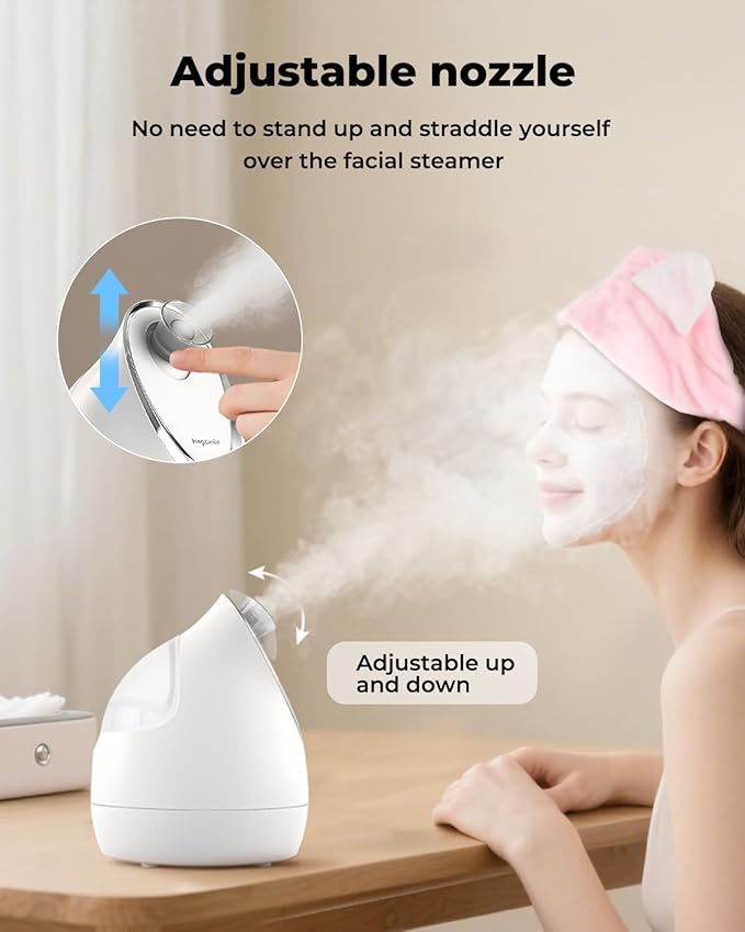 Kingsmile Facial Steamer for Face, 3 in 1 Face Steamer for Facial Deep Cleaning, Compact Nano Steamer - Aromatherapy, Adjustable Nozzle Warm Steam for Home SPA, Face Steamer for Sinuses with Hairband - Image 3