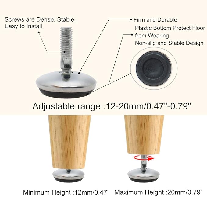uxcell M6 x 18 x 30mm Leveling Feet Adjustable Leveler Floor Protector Support for House Furniture Machine Leg 4 Pack - Image 4