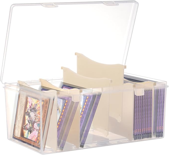 Trading Card Storage Box with 6 Dividers,Toploads Storage Box Plastic Baseball Card Storage Box for 500+ Sports Cards 100+ Top Loads for MTG Magic TCG Yugioh Playing Card Case Holder (1 Pack) by Unknown