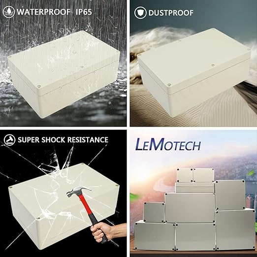 LeMotech Waterproof Dustproof IP65 ABS Plastic Junction Box Universal Electric Project Enclosure Pale Gray 9.0 x 5.9 x 3.4 inch (230 x 150 x 87 mm) - Image 7