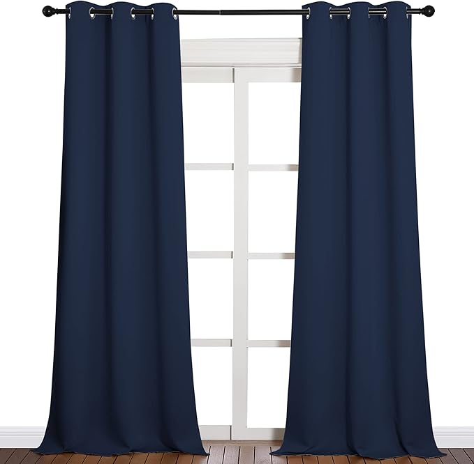NICETOWN Window Drapes Long Curtains - Living Room Panels Grommet Top Window Treatment for Hall & Guest Room (Navy, 42 inches Wide x 90 inches Long, 2 Pieces) - Image 2