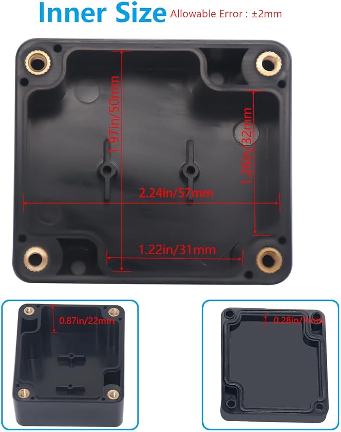 Project Box, Project Boxes Plastic Electric Project Case Junction Box Power Case for Electronic Project, Black 2.5x2.3x1.38inch (63 x 58 x 35 mm) - Image 6