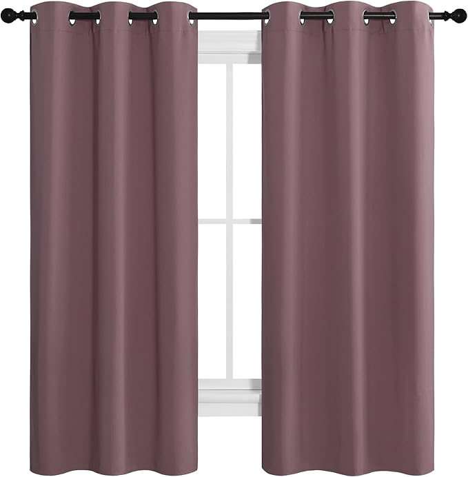 NICETOWN Dry Rose Room Darkening Curtains for Kitchen, Set of 2, 42 inches Wide by 68 inches Long, Window Treatment Thermal Insulated Solid Grommet Room Darkening Curtains/Drapes for Bedroom - Image 2