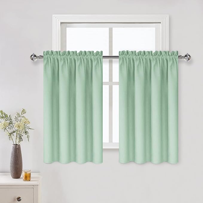 DWCN Thermal Short Blackout Curtains for Bedroom/Kitchen, Energy Saving Room Darkening Curtains for Nursery/Bedroom/Kitchen(W42 x L36 inch，Light Green, Set of 2 Panels, Top of Rod Pocket) by DWCN