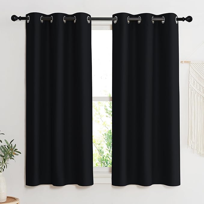 NICETOWN Black Out Curtain Panel Shade, Single Piece, 42 inches Wide by 45 inches Long, Black, Solid Energy Efficient Eyelet Top Window Blind for Guest Room by NICETOWN