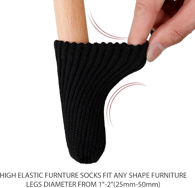 Hazeland High Elastic Knitted Chair Leg Protectors for Hardwood Floors, 24Pcs Non Slip No Scratch Noise Furniture Socks, Suitable for Most Round or Square Furniture Feet Black - Image 3