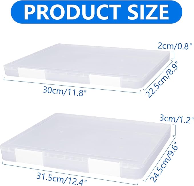 4 Pcs Clear A4 File Storage Boxes with Buckle Closure - A4 Clear Plastic Document Storage Boxes for Document Organization - 12.4 x 9.6 x 1.2 Inches + 11.8 x 8.9 x 0.8 Inches - Image 3