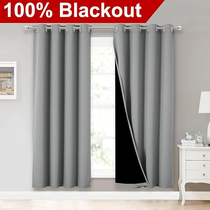 NICETOWN Full Shade Curtain Panels, Pair of Energy Smart & Noise Blocking Out Blackout Drapes for Dining Room Window, Thermal Insulated Guest Room Lined Window Dressing(Silver Grey, 52 x 72 inch) - Image 2