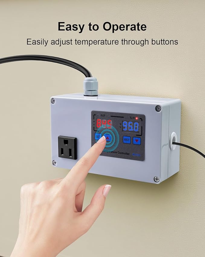 1100W Digital Temperature Controller, 110V 10A Thermostat Switch with Waterproof NTC 10K Sensor Probe, for Refrigerator Freezer Aquarium Heaters or Cooling Devices - Image 5
