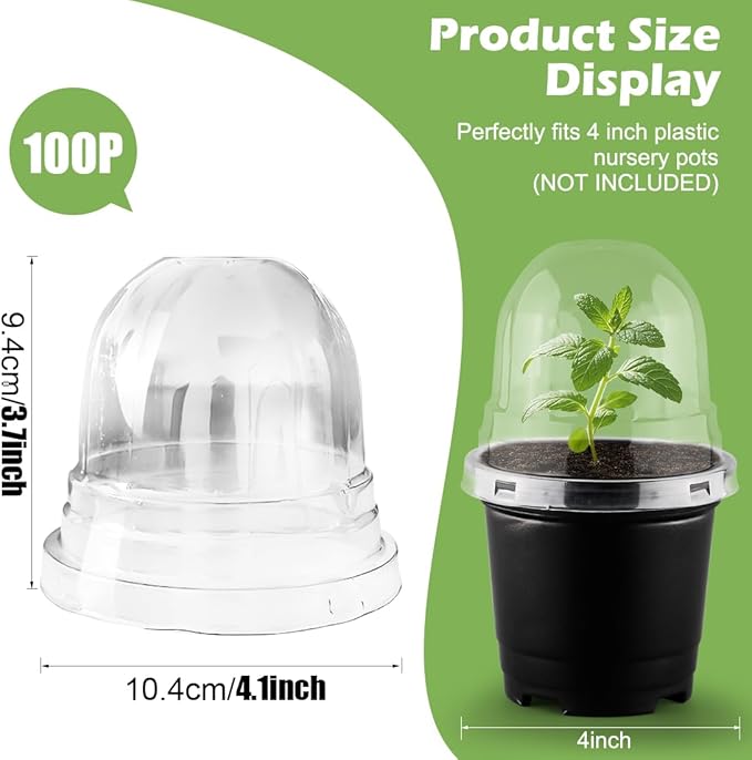 Humidity Domes for 4 Inch Pots, 100 Pack Transparent Plant Dome Covers with Ventilation, Clear Nursery Pot Domes for Seed Starting, Seedling Germination, and Gardening - Image 6