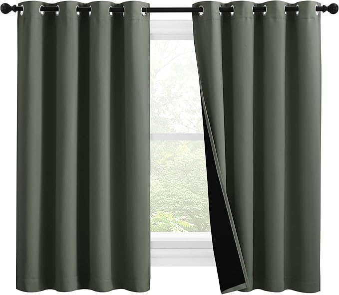 NICETOWN 100% Blackout Curtains 57 inches Long, Double-Deck Completely Blackout Window Treatment Thermal Insulated Lined Drapes for Small Window (Dark Mallard, 1 Pair, 55 inches Width Each Panel) by NICETOWN