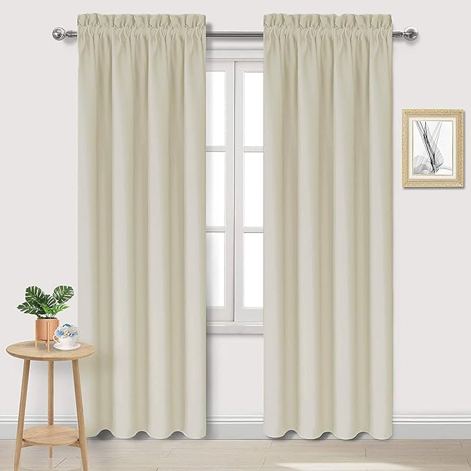DWCN Blackout Curtains for Bedroom – Rod Pocket Thermal Insulated Noise Reducing Noise Reducing Drapes for Living Room, W 42 x L 84 Inch, 2 Panels, Light Beige by DWCN